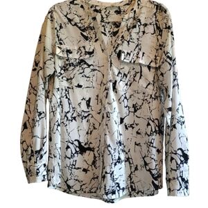 Calvin Klein Women's Medium Abstract Marble Print Blouse Front Pockets‎ Roomy